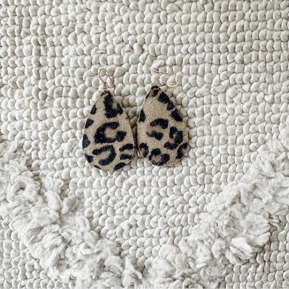 Nickel and Suede Leopard Print Teardrop Earrings - Picture 1 of 1
